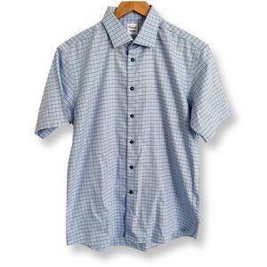 CAMICISSIMA Milano Mens Dress Shirt Short Sleeves Slim Cotton Blue Check Size 42